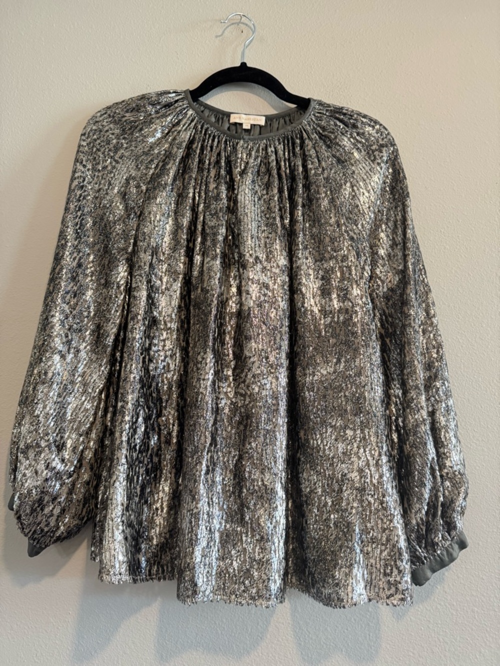 Ann Mashburn Metallic Peasant Blouse Holiday Party Cocktail Flowy Nigh Out XS